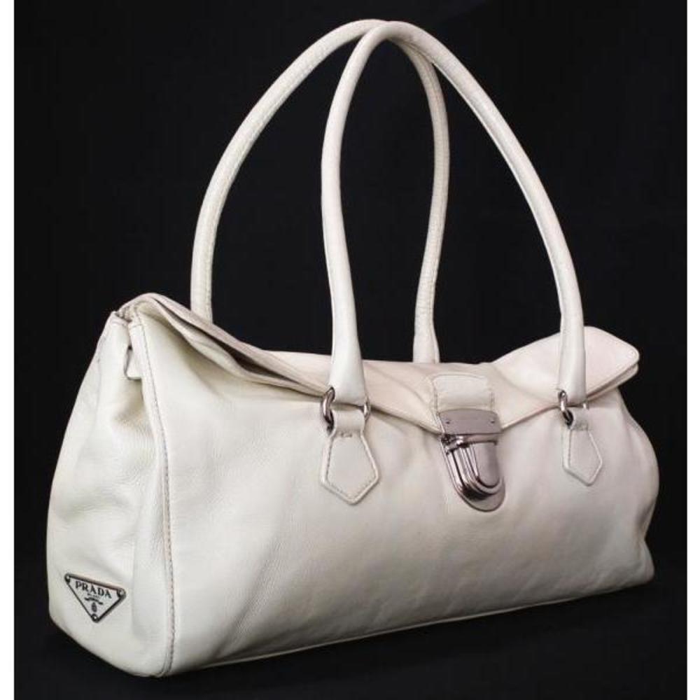 Prada Triangular Lid Boston White Plate Shoulder … - image 1